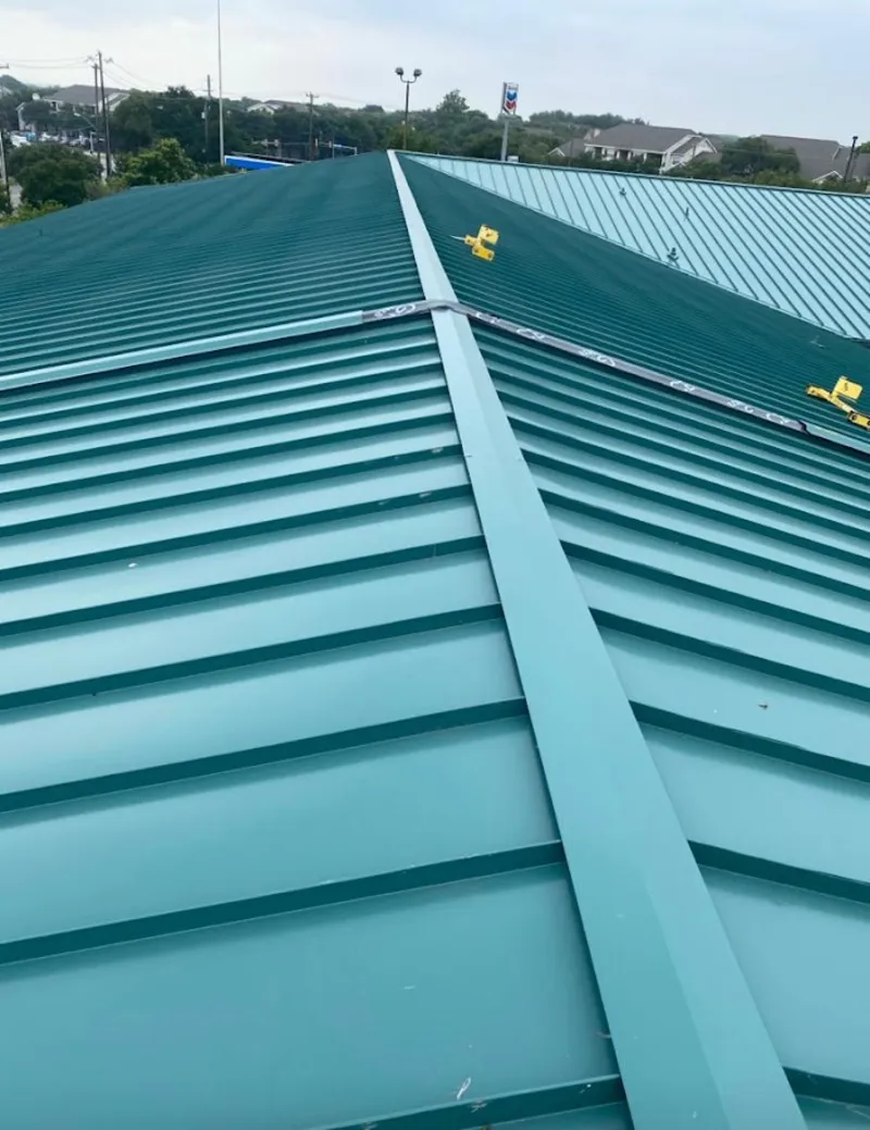 Green commercial metal roof ridge and valley for Metal Roof Repair in Clarendon Hills